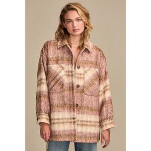 Lucky Brand Plaid Shacket Jacket Womens XS Pink Brown Button Front NWT Cozy